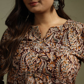 Maroon - pedana natural dyed cotton short kalamkari kurta