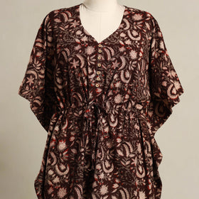 Maroon - Pintuck Bagru Mosaic Fusion Cotton Kaftan (Short) 45