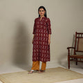 Maroon - pintuck cotton straight pochampally ikat kurta 10