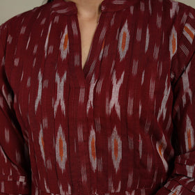 Maroon - pintuck cotton straight pochampally ikat kurta 10
