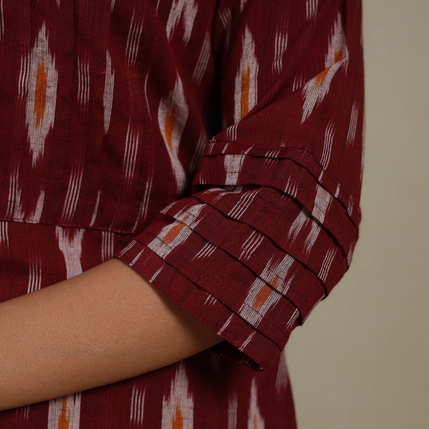 Maroon - pintuck cotton straight pochampally ikat kurta 10