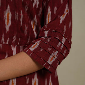 Maroon - pintuck cotton straight pochampally ikat kurta 10