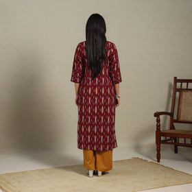 Maroon - pintuck cotton straight pochampally ikat kurta 10