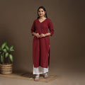 Maroon Pintuck Straight Cotton Jacquard Kurta