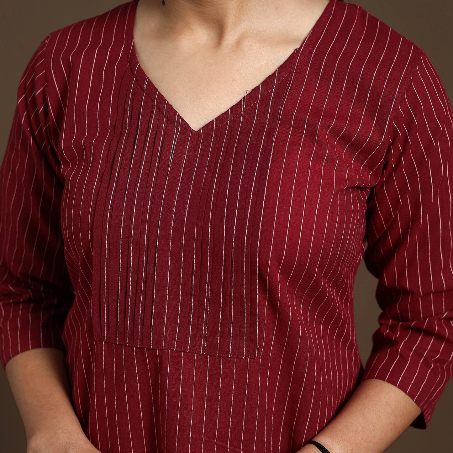 Maroon Pintuck Straight Cotton Jacquard Kurta