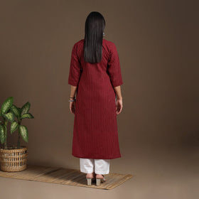 Maroon Pintuck Straight Cotton Jacquard Kurta