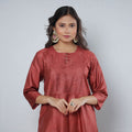Maroon - Pintuck Tussar Silk Plain Long Kurta
