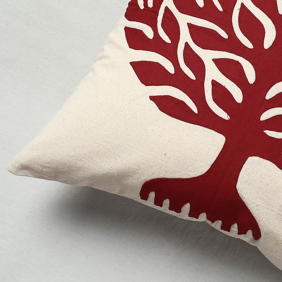 Maroon Pipli Applique Work Cotton Cushion Cover