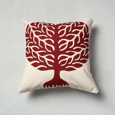 Maroon Pipli Applique Work Cotton Cushion Cover