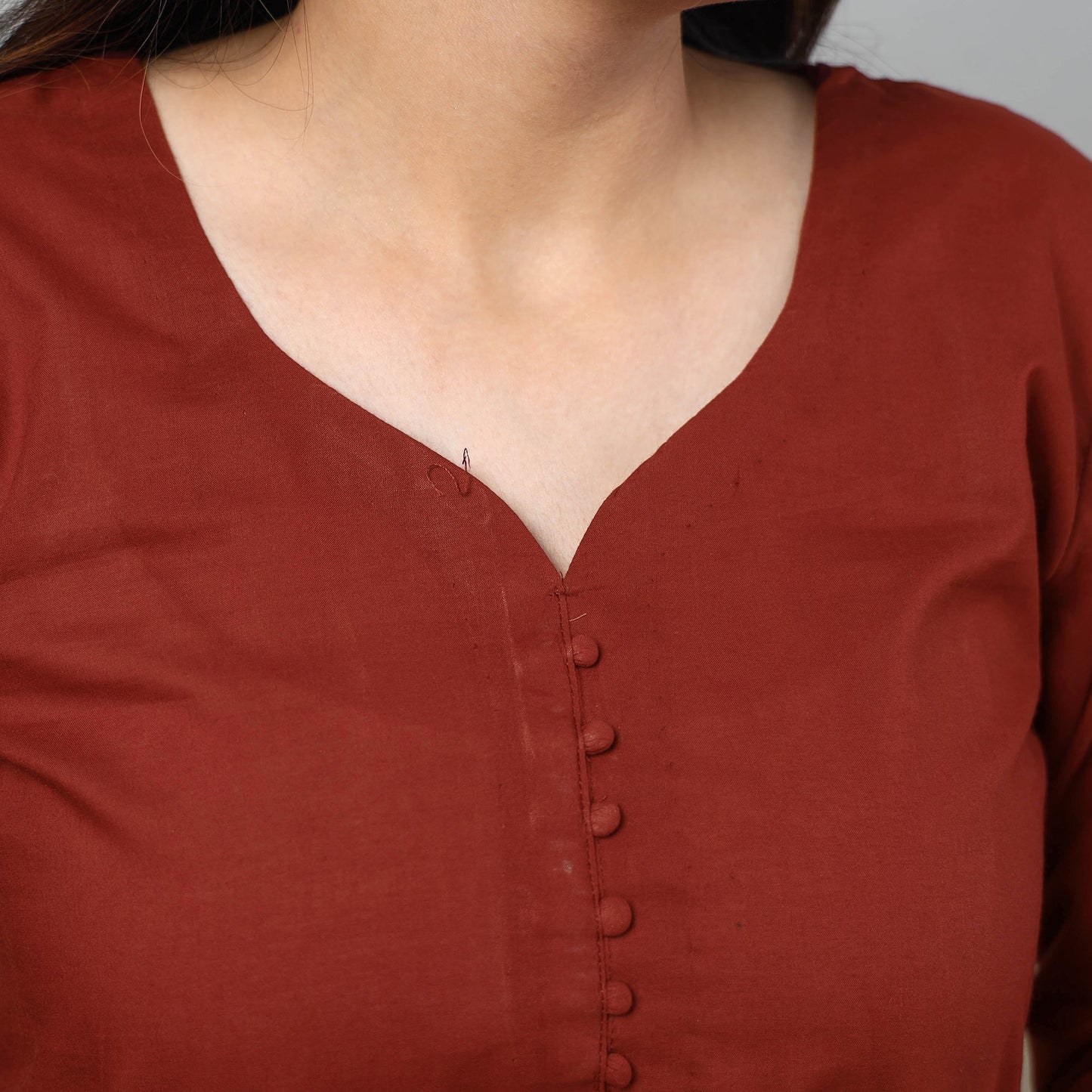 Maroon plain cotton long kurta - handcrafted