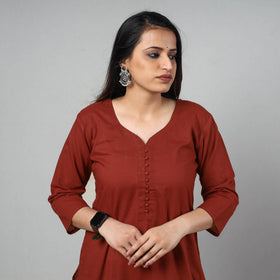 Maroon plain cotton long kurta - handcrafted