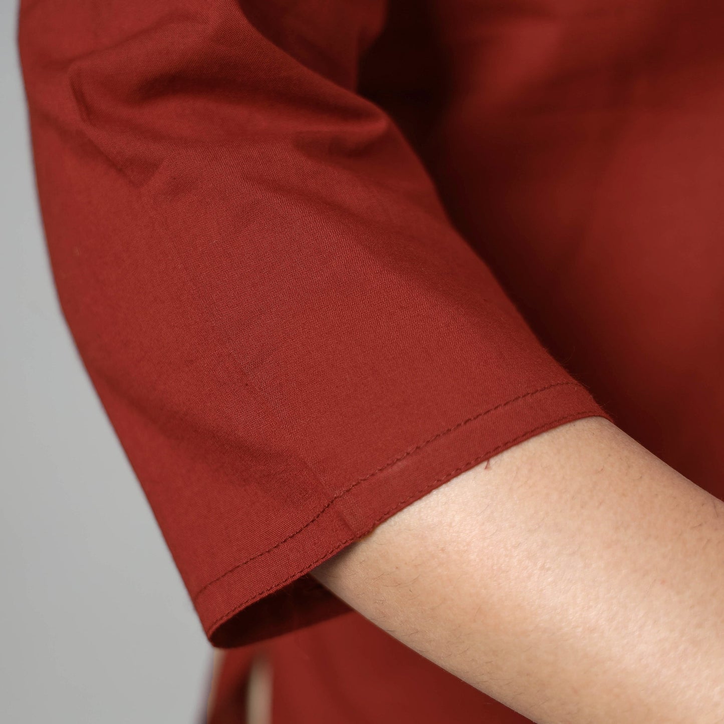 Maroon plain cotton long kurta - handcrafted