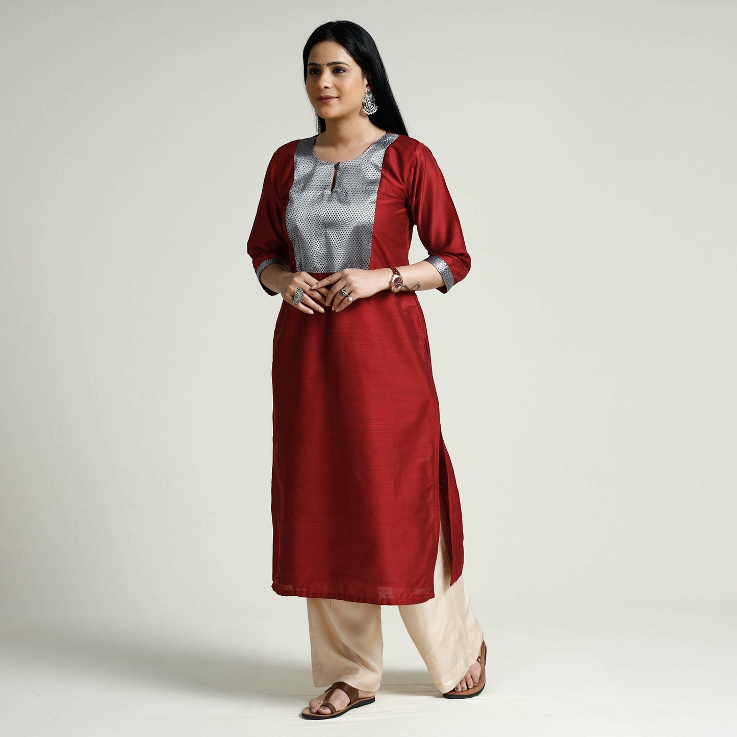  Plain Silk Long Kurta for Women