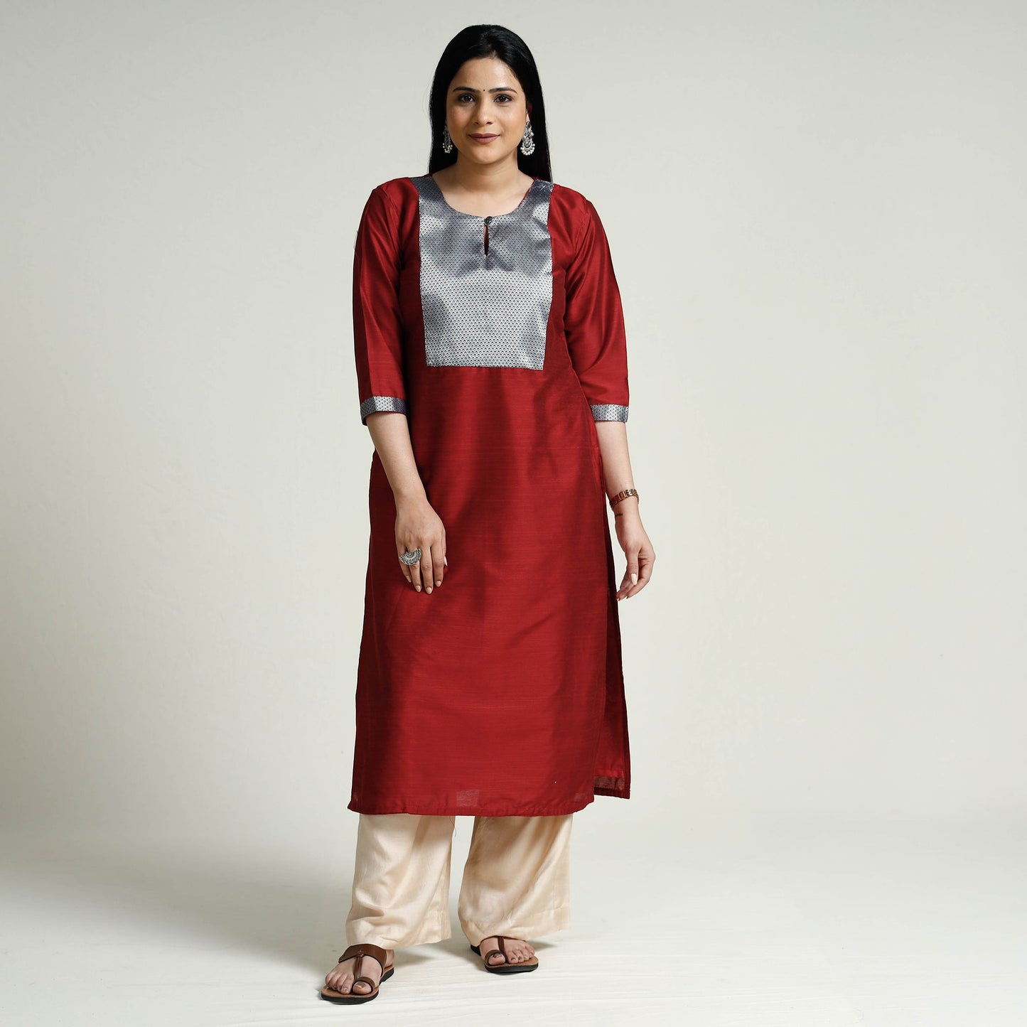  Plain Silk Long Kurta for Women