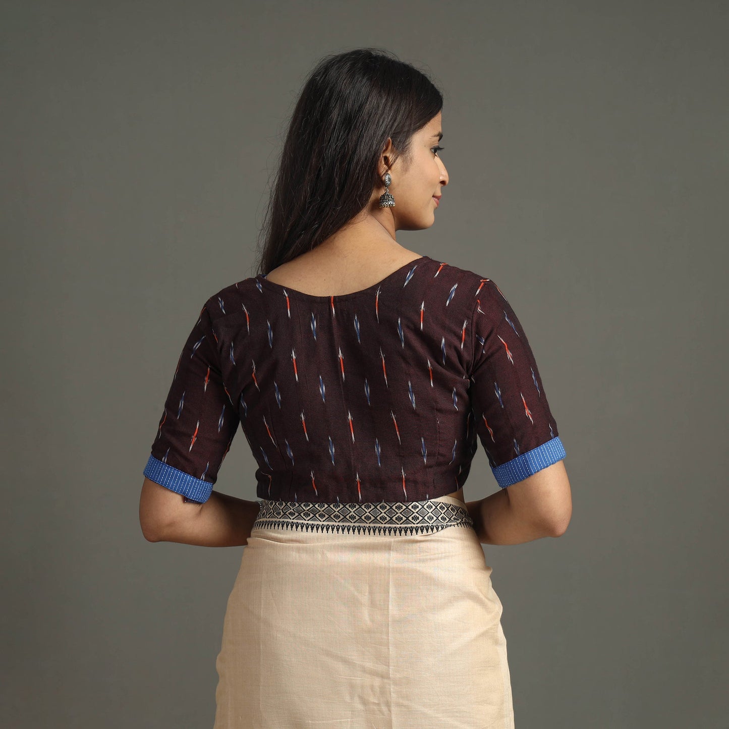 Maroon - pochampally cotton stitched ikat blouse 11