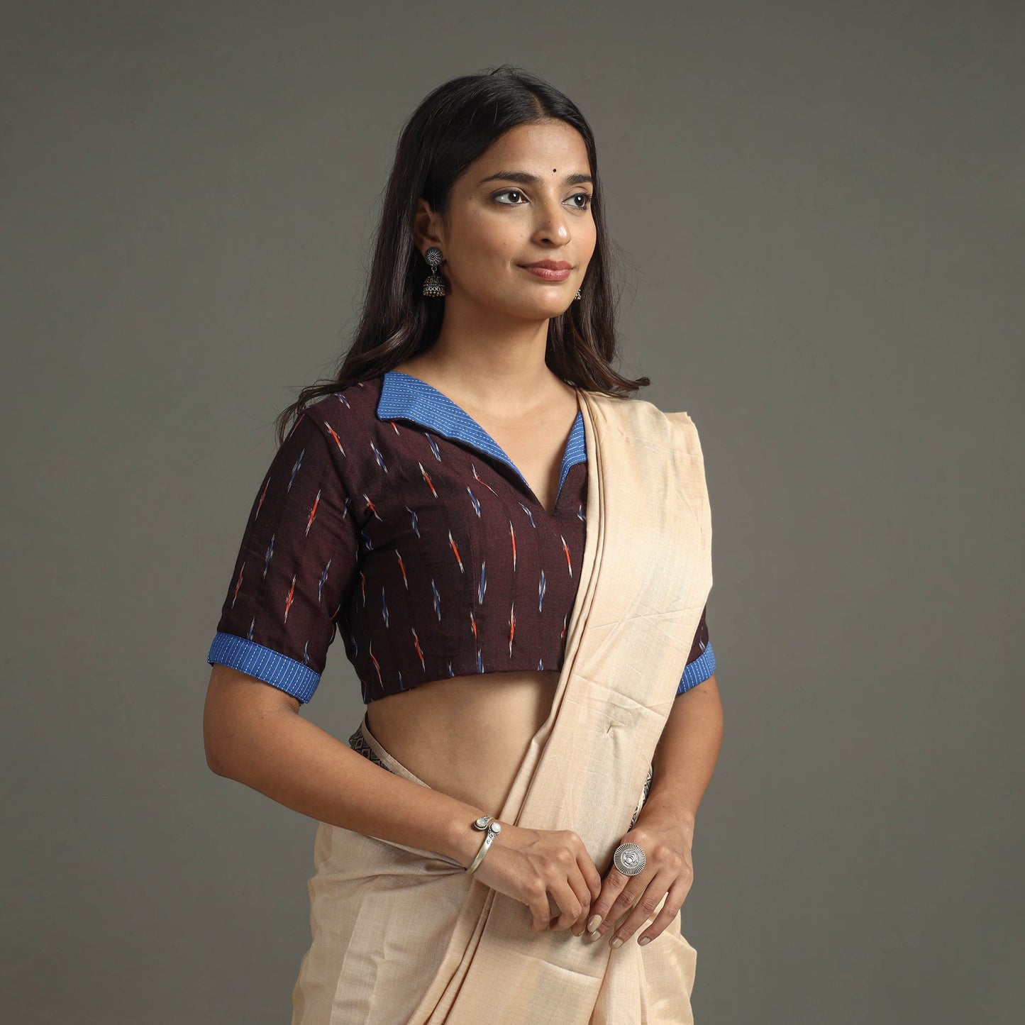 Maroon - pochampally cotton stitched ikat blouse 11