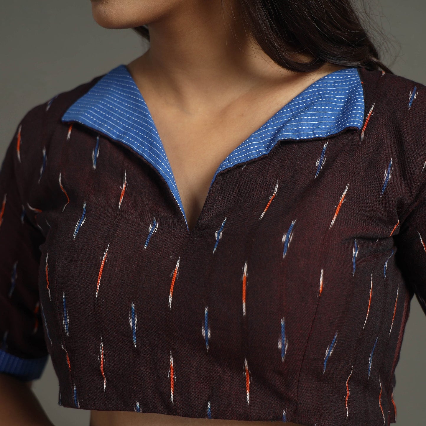 Maroon - pochampally cotton stitched ikat blouse 11