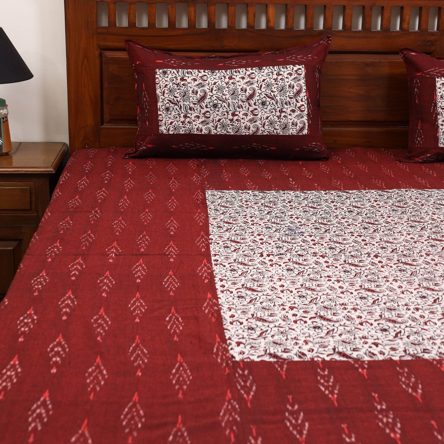 Pochampally ikat with bagh patch cotton bedsheet set 08