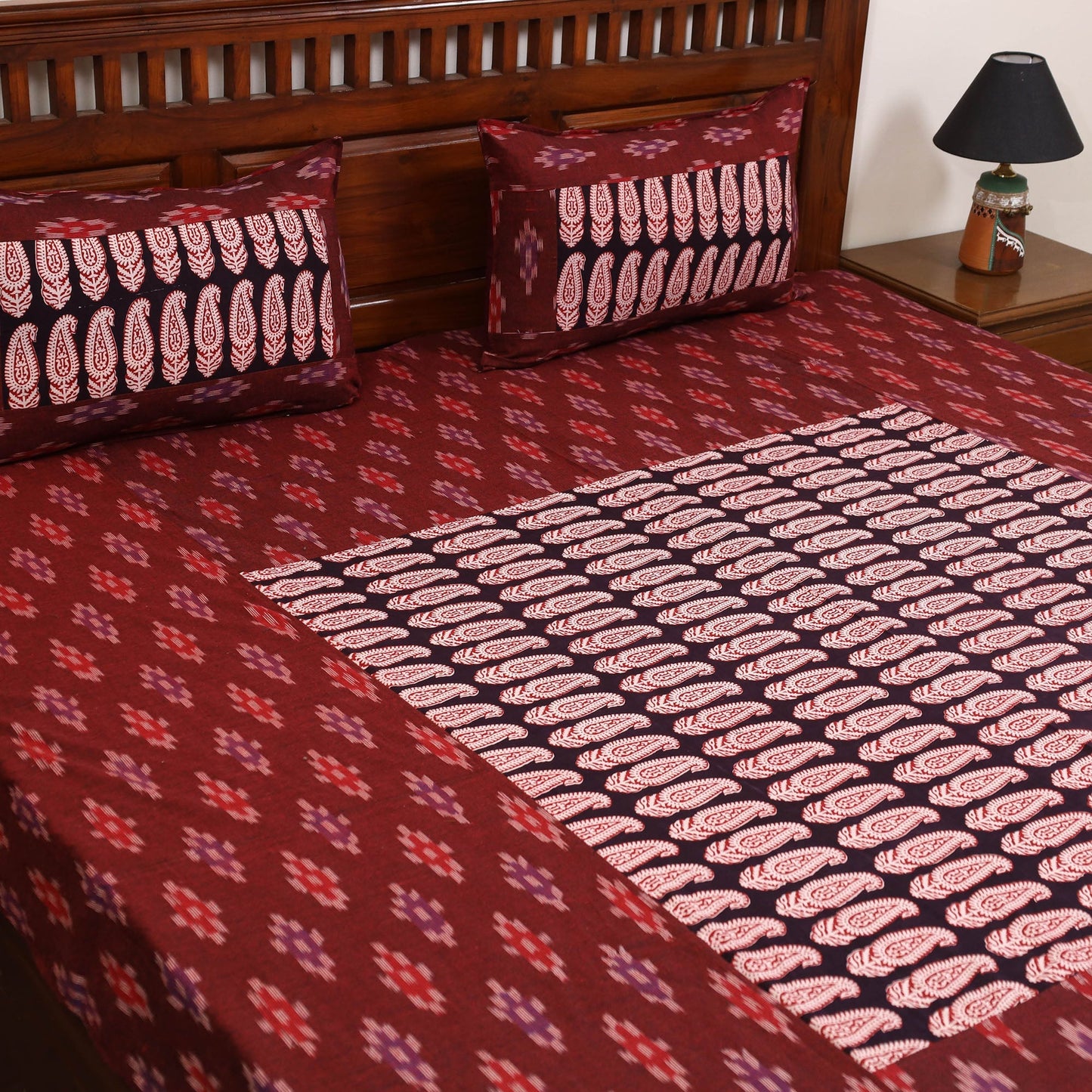 Pochampally ikat with bagh patch cotton bedsheet set 10