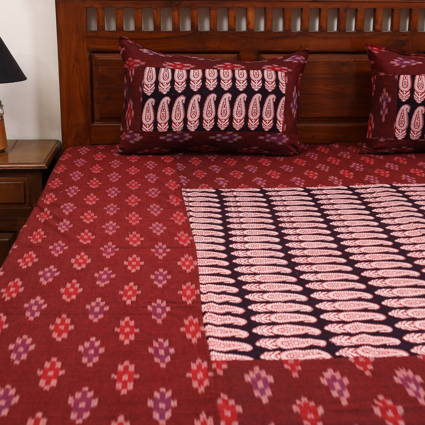 Pochampally ikat with bagh patch cotton bedsheet set 10