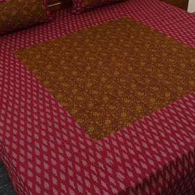 Maroon Pochampally Ikat with Bagh Patch Cotton Bedsheet Set