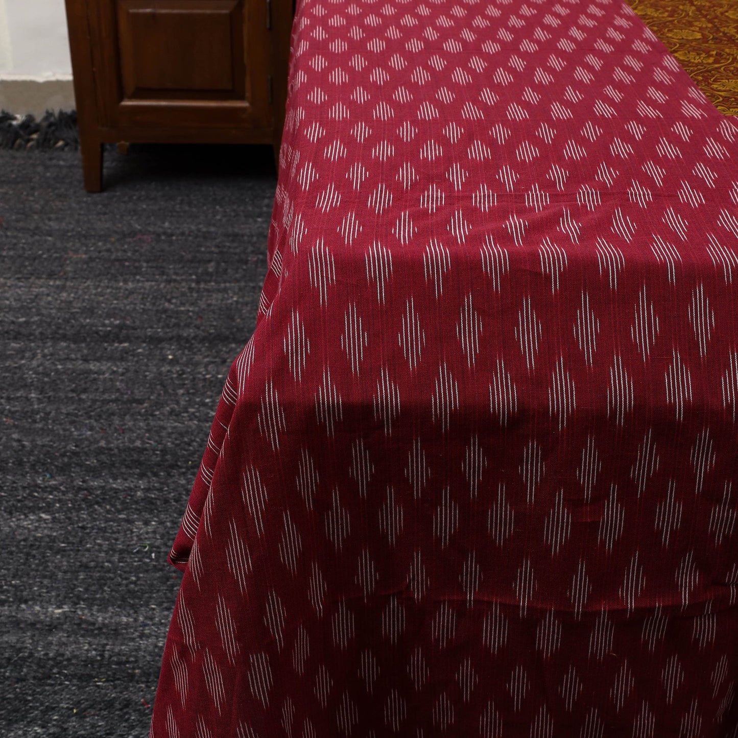 Maroon Pochampally Ikat with Bagh Patch Cotton Bedsheet Set