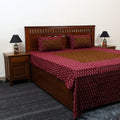 Maroon Pochampally Ikat with Bagh Patch Cotton Bedsheet Set