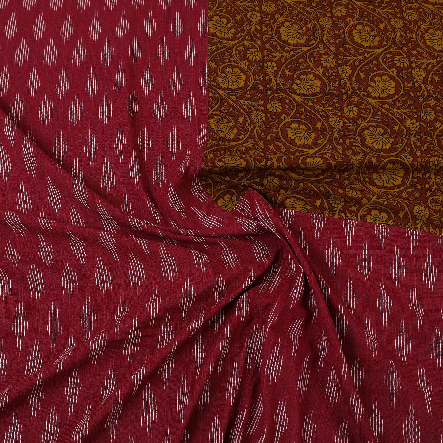 Maroon Pochampally Ikat with Bagh Patch Cotton Bedsheet Set
