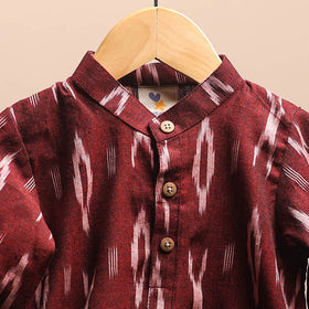 Maroon - pochampally ikat cotton kids kurta (6-12 months)