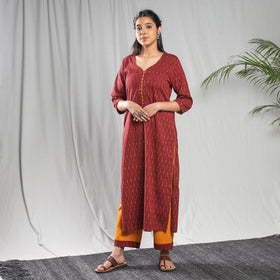 Buy Pochampally Ikat Weave Cotton Kurta with Palazzo & Dupatta Set Online l iTokri.com
