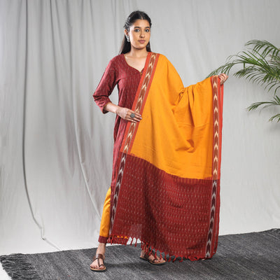 Buy Pochampally Ikat Weave Cotton Kurta with Palazzo & Dupatta Set Online l iTokri.com
