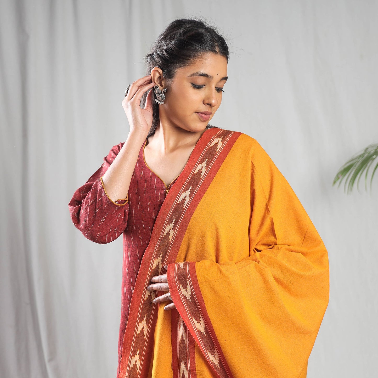 Buy Pochampally Ikat Weave Cotton Kurta with Palazzo & Dupatta Set Online l iTokri.com