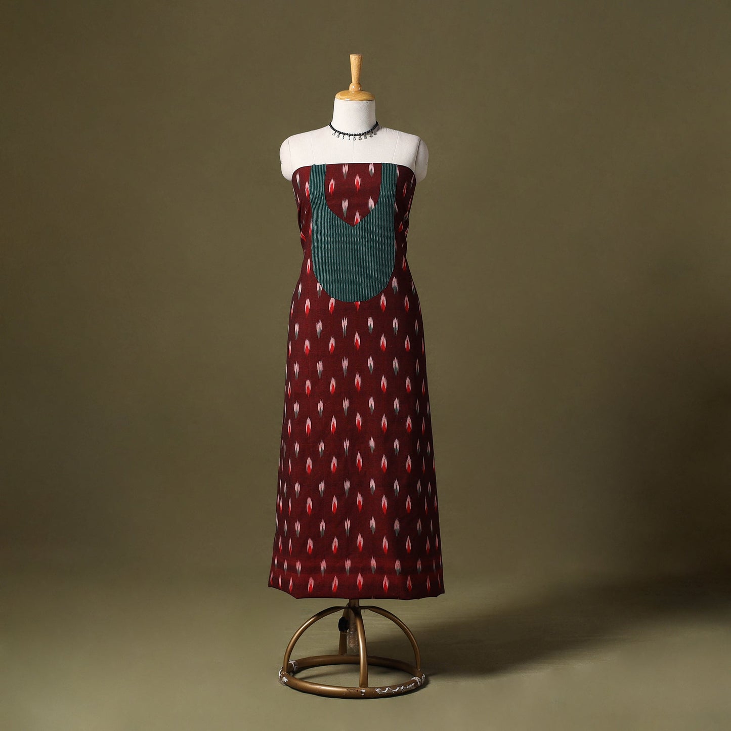 Maroon Pochampally Ikat Cotton Unstitched Kurta Material