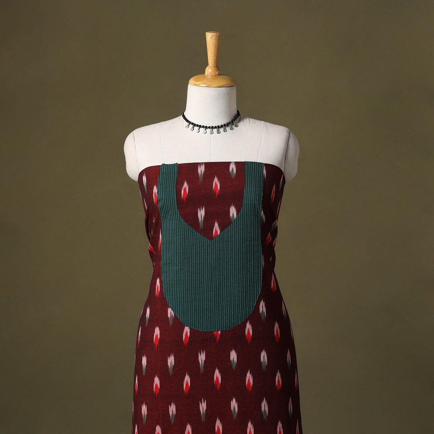 Maroon Pochampally Ikat Cotton Unstitched Kurta Material