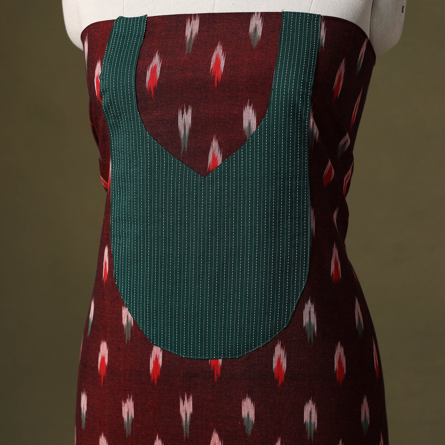 Maroon Pochampally Ikat Cotton Unstitched Kurta Material