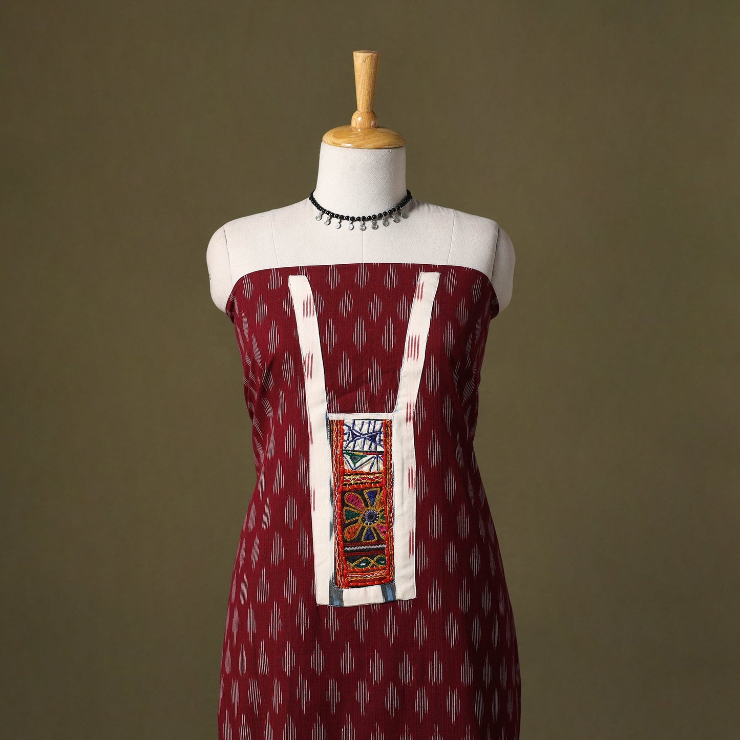 Maroon Pochampally Ikat Cotton Unstitched Kurta Material