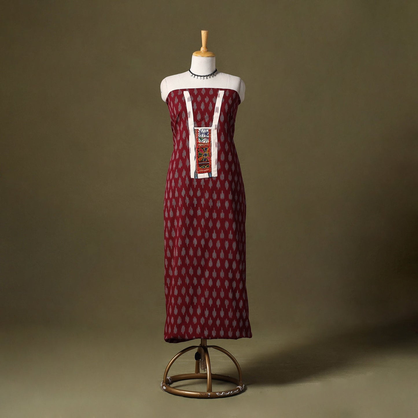 Maroon Pochampally Ikat Cotton Unstitched Kurta Material