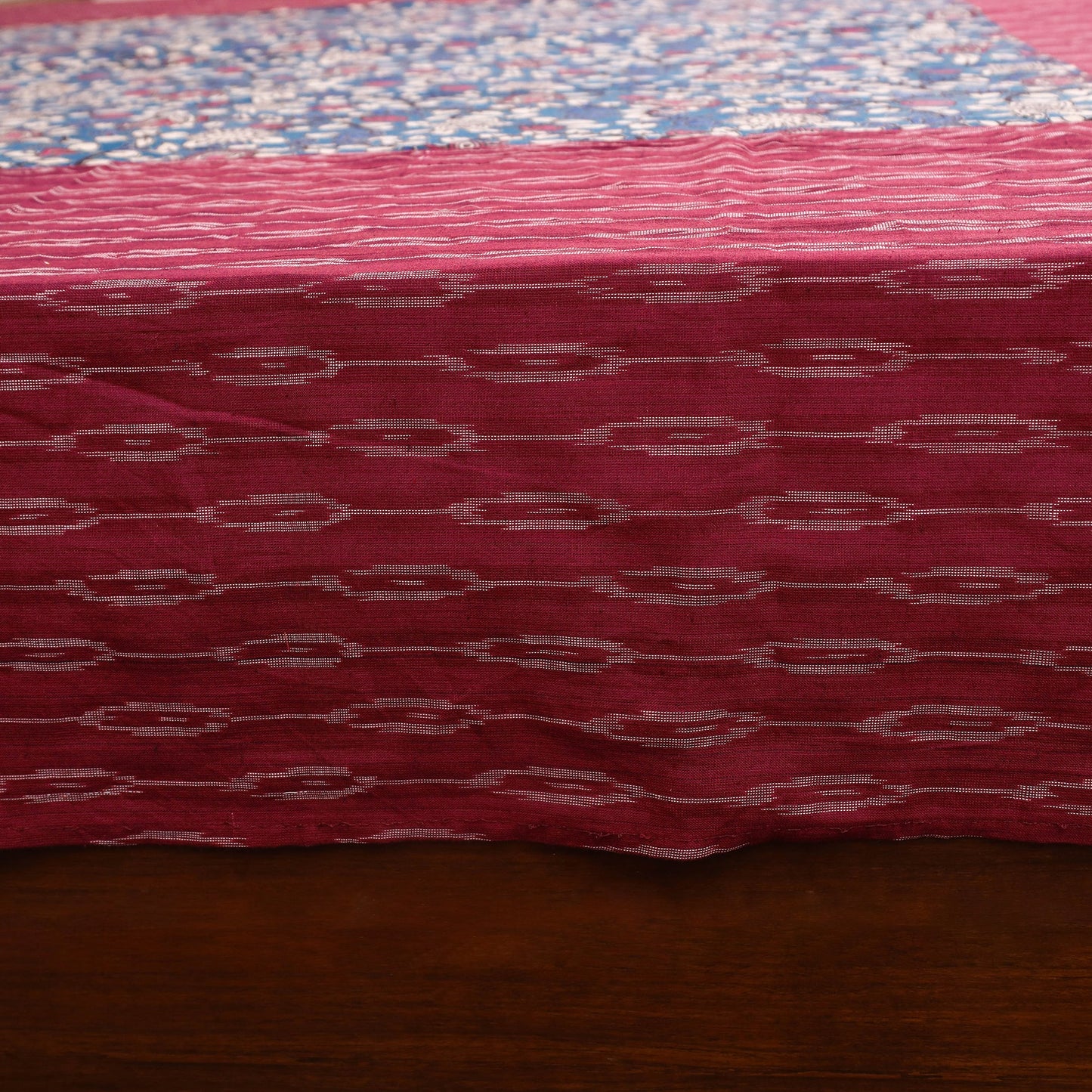 Maroon Pochampally Ikat with Kalamkari Patch Cotton Bedsheet Set