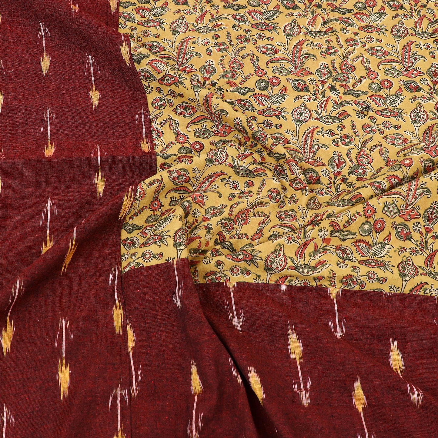 Maroon - pochampally ikat with kalamkari patch cotton