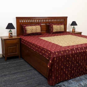 Maroon - pochampally ikat with kalamkari patch cotton