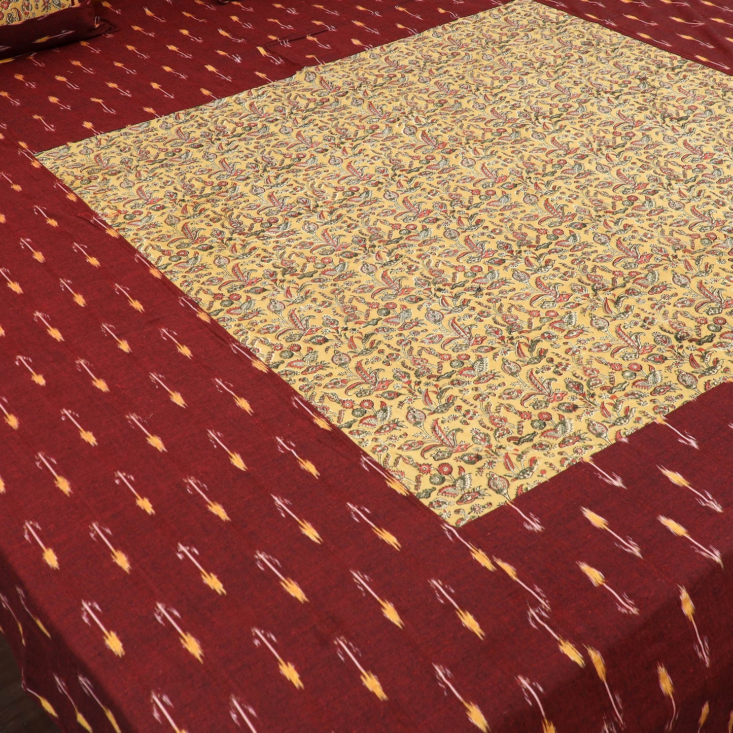 Maroon - pochampally ikat with kalamkari patch cotton
