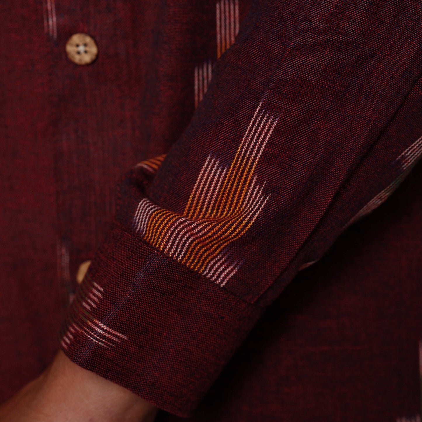 Maroon - pochampally ikat pure cotton men full sleeve shirt
