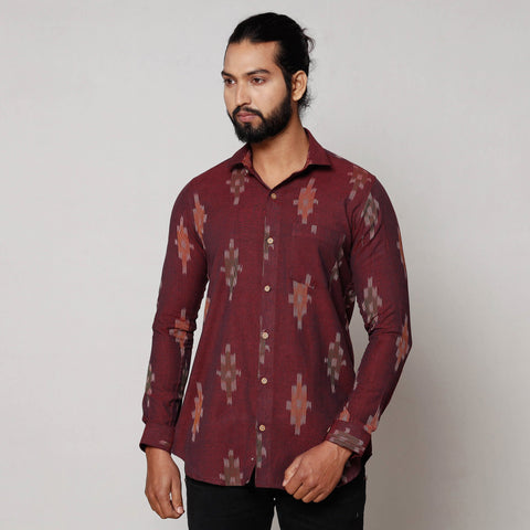 Maroon - pochampally ikat pure cotton men full sleeve shirt