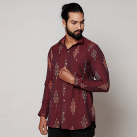 Maroon - pochampally ikat pure cotton men full sleeve shirt