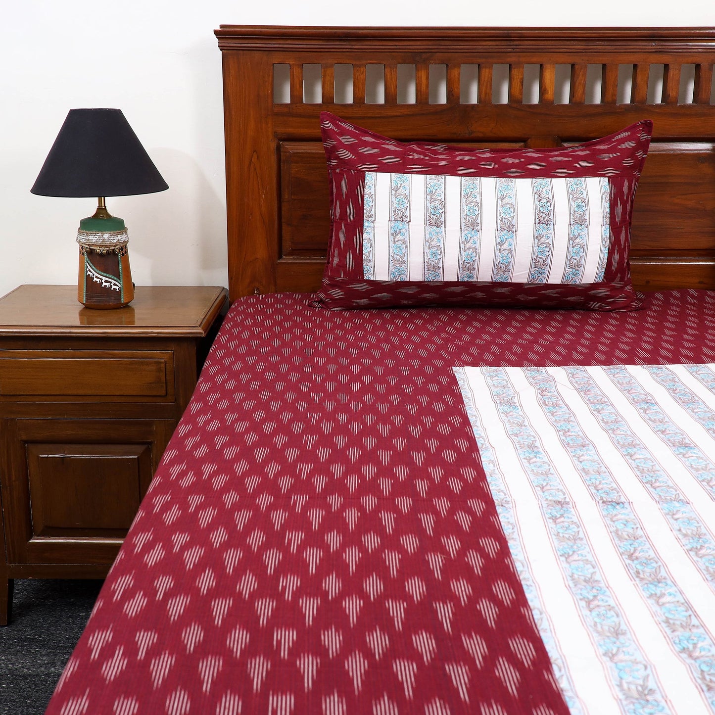 Pochampally Ikat with Sanganeri Patch Cotton Bedsheet Set