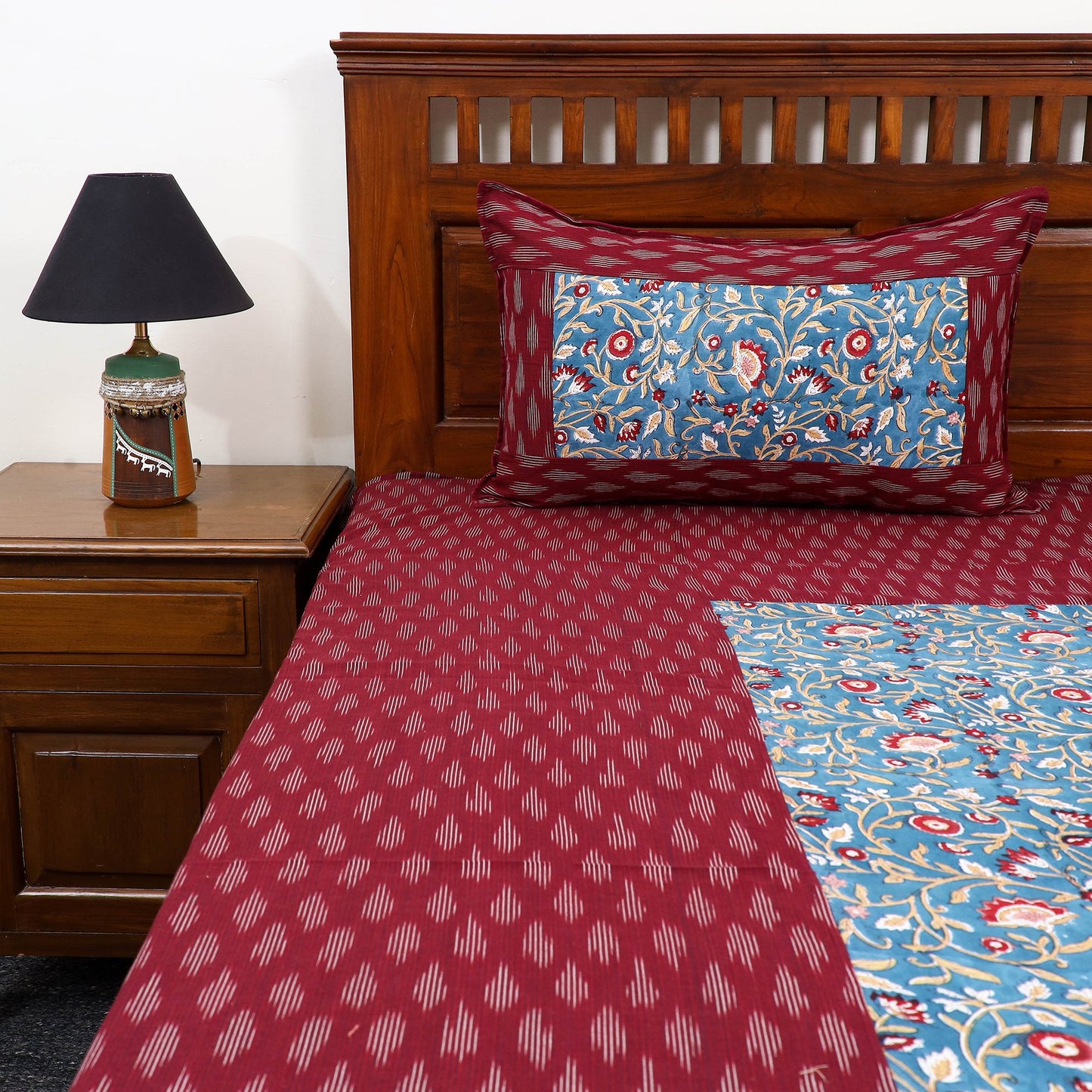 Pochampally Ikat with Sanganeri Patch Cotton Bedsheet Set