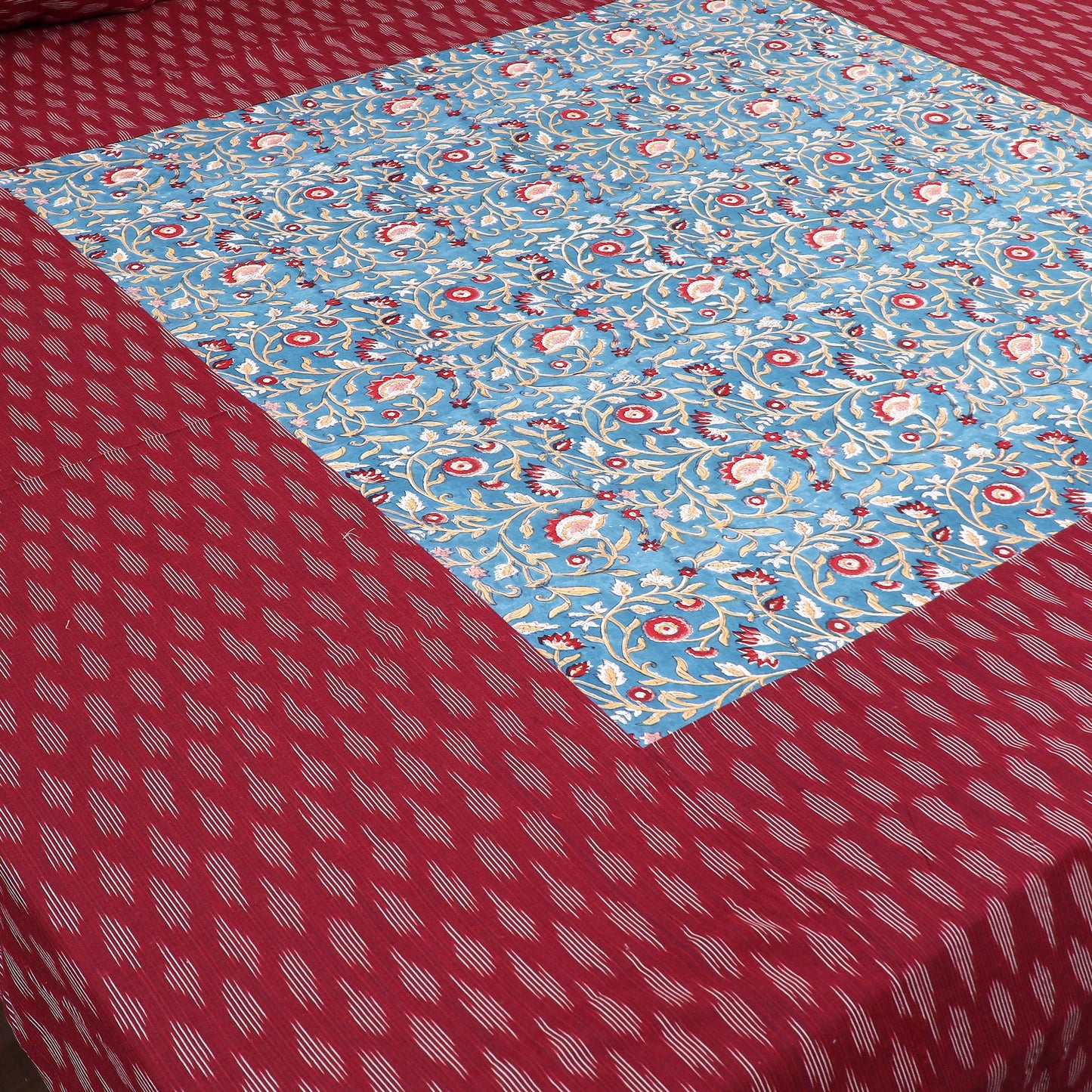 Pochampally Ikat with Sanganeri Patch Cotton Bedsheet Set