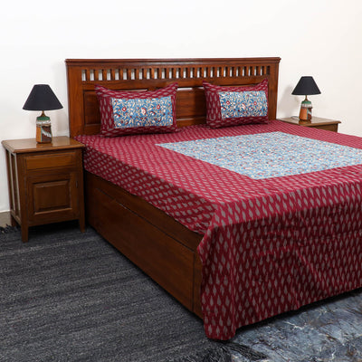 Pochampally Ikat with Sanganeri Patch Cotton Bedsheet Set