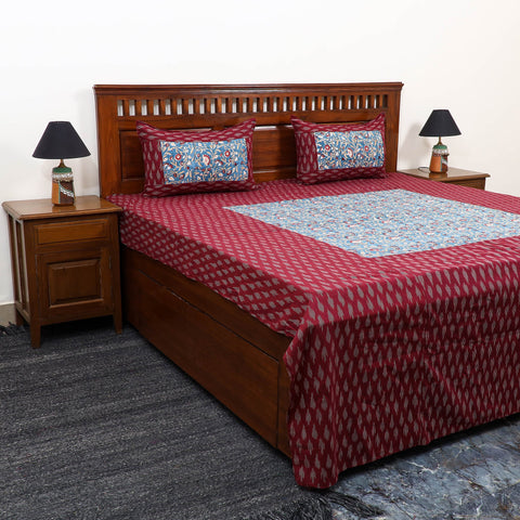 Pochampally Ikat with Sanganeri Patch Cotton Bedsheet Set