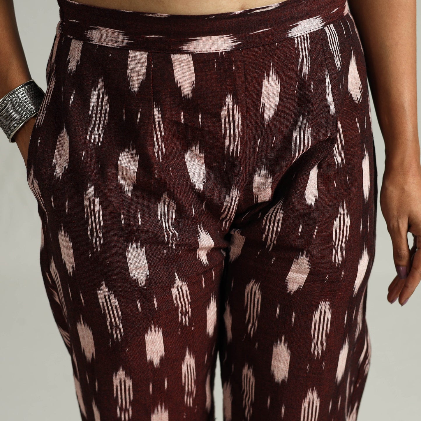 Maroon - Pochampally Ikat Weave Cotton Elasticated Pant 05